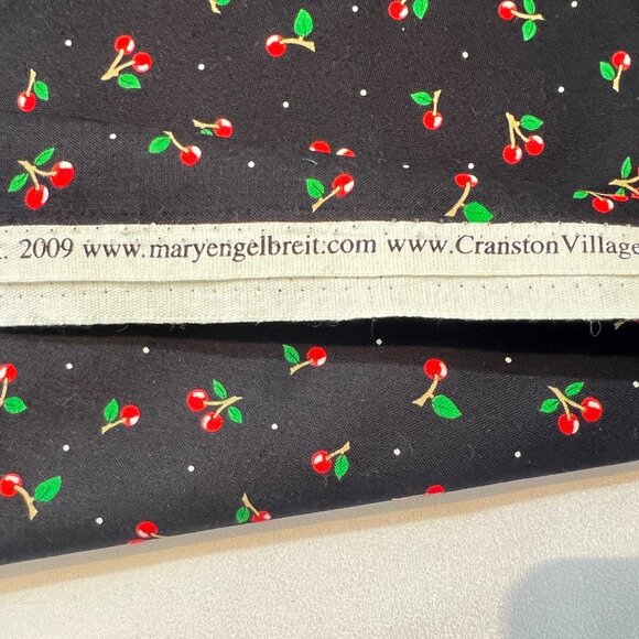 Mary Engelbreit Cherry Black Print Cotton Fabric Cranston 2009 44” x 37”, 1 Yard - Picture 2 of 5